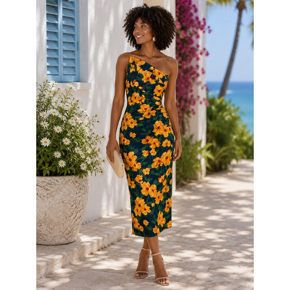 NWT Tuckernuck Hyacinth House Navy & Marigold Floral Margot Midi Dress - XS